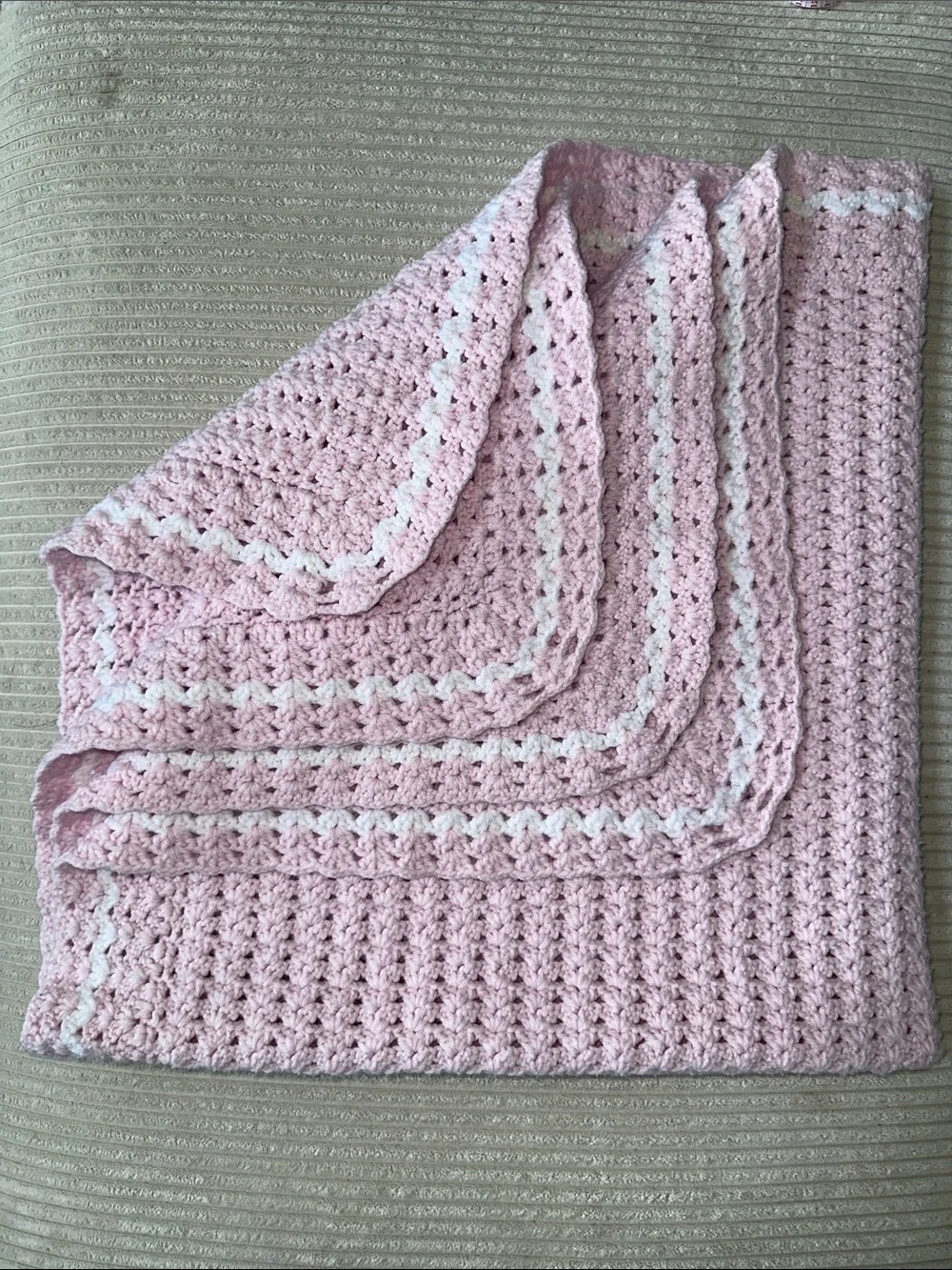 Baby Girl’s Handmade Crocheted Heavy Blanket in Baby Pink 42x42 in
